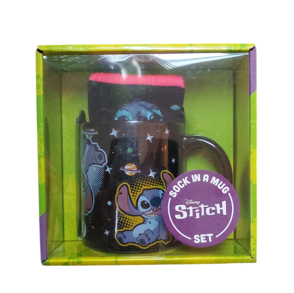 Culture Fly Disney Stitch Sock in a Mug Sticker Gift Set NIB